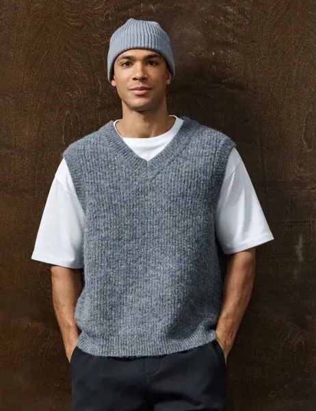 Only & Sons V-Neck Knitted Vest Medium Grey