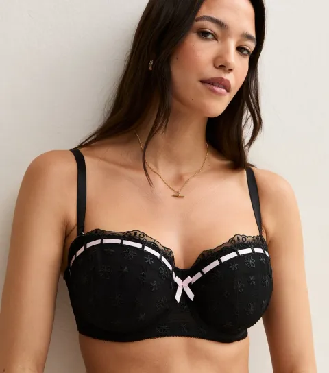 New Look Women's Black DD+ Ribbon Embroidered Balcony Bra