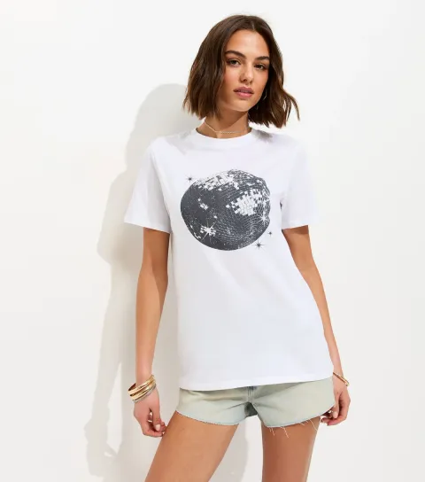 Women's White Disco Print T-Shirt