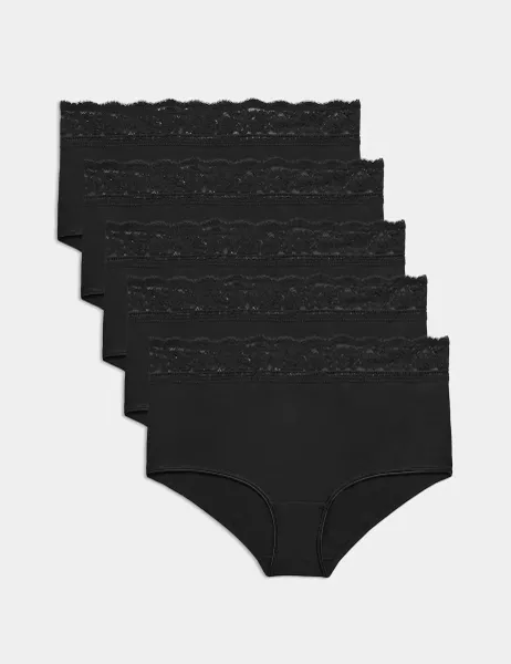 Marks & Spencer 5pk Cotton Lycra & Lace High Rise Short Black
