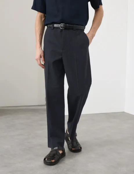 Autograph Relaxed Fit Textured Trousers Dark Navy