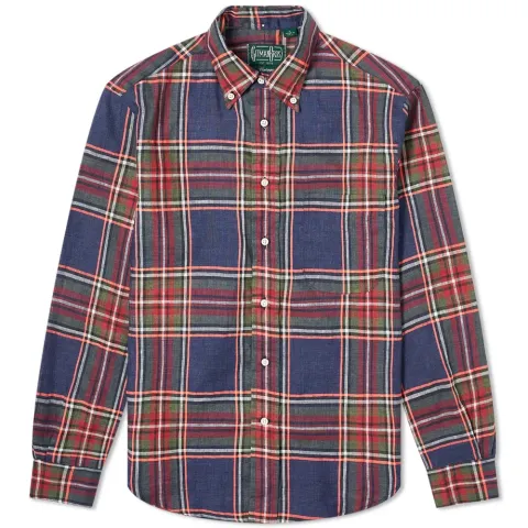 Button Down Fluorescent Linen Madras Shirt