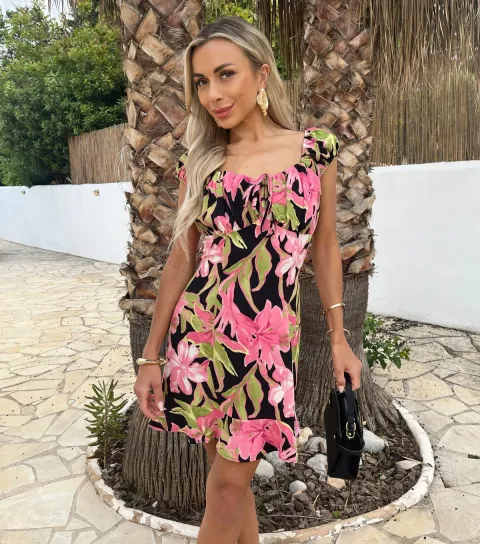 Women's Pink Tie Front Mini Dress