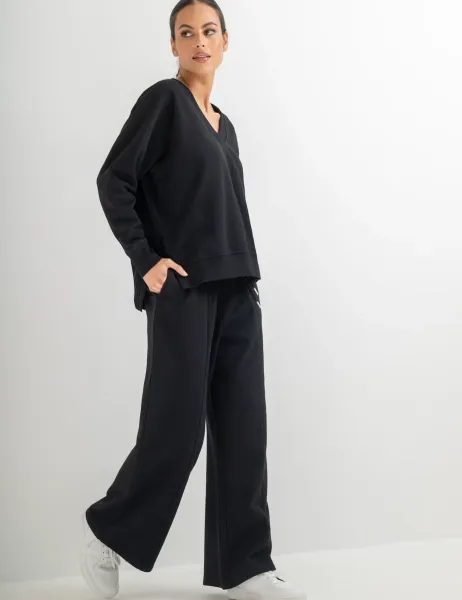 Pour Moi Cotton Rich Drawstring Wide Leg Joggers Black