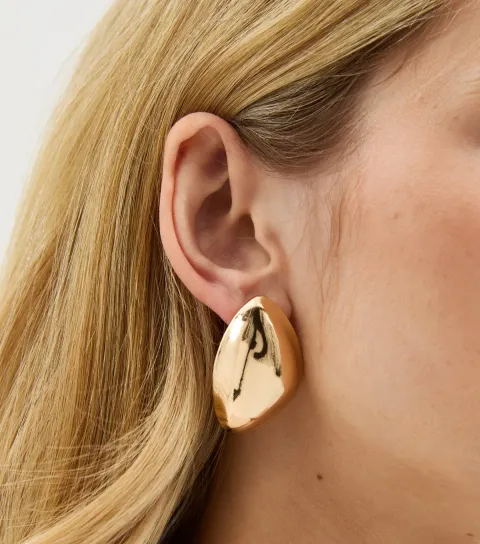 Gold Tone Curved Dome Metal Stud Earrings