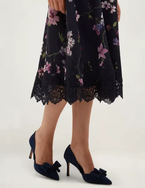 Hobbs Suede Bow Kitten Heel Court Shoes Blue