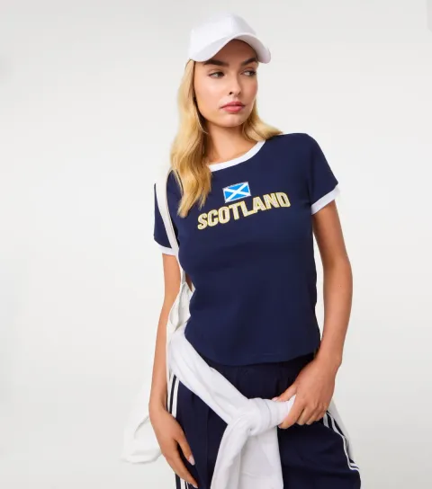 Women's Navy Scotland Embellished Football Top