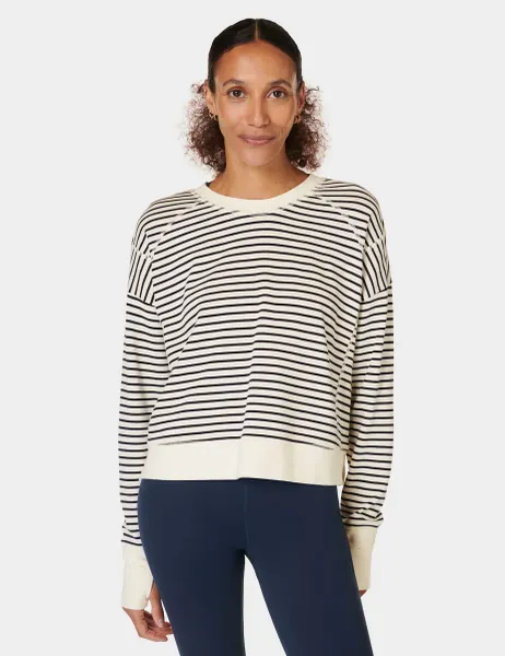 Sweaty Betty After Class Cotton Blend Crop Sweatshirt White Mix