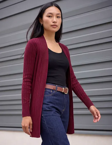 Roman Ribbed Longline Cardigan Burgundy