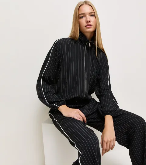New Look Women's Black Striped High Neck Bomber Jacket