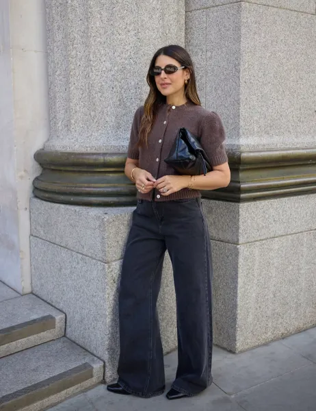 WAT THE BRAND High Waisted Wide Leg Jeans Black/Grey