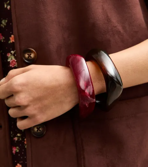 Red Pack Of 2 Angular Chunky Bangles