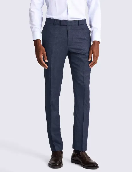 Moss Slim Fit Wool Rich Textured Suit Trousers Blue