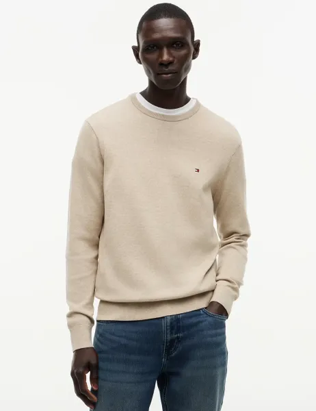 Tommy Hilfiger Essential Pure Cotton Crew Neck Jumper Beige