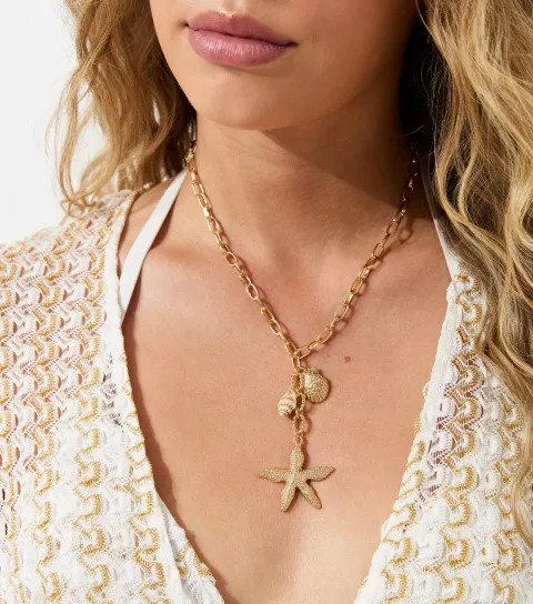 Gold Tone Long Chain Starfish Necklace