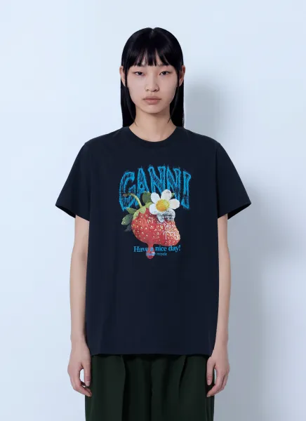 GANNI Fruit Logo Cotton T-Shirt