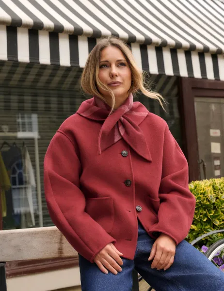 Nobody's Child X Louise Thompson Wool Blend Collarless Jacket Red