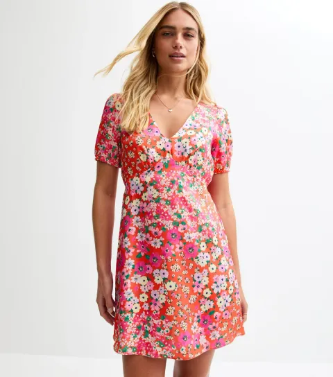 Women's Pink Floral Print Satin Mini Dress