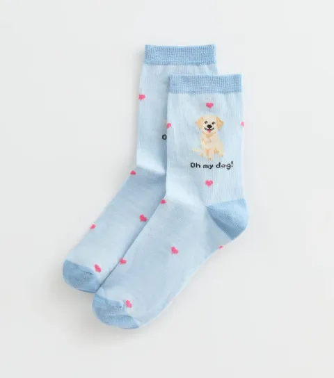 New Look Blue Oh My Dog Illustration Socks