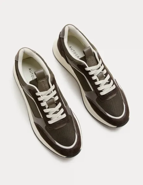 Autograph Lace Up Mesh Runner Trainers Brown Mix