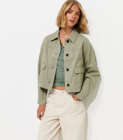 Women's Light Khaki Flap Pocket Cotton Shacket