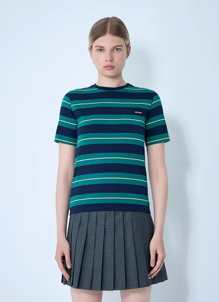 Striped Logo Motif T-Shirt