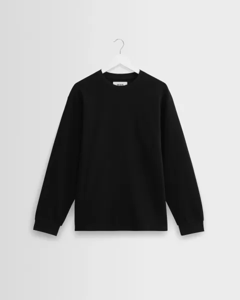 Hayden - Black Textured Organic Cotton Long Sleeve t-Shirt