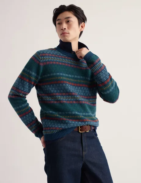 Seasalt Cornwall Lambswool Rich Fair Isle Crew Neck Jumper Blue Mix