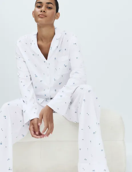 Marks & Spencer Cotton Modal Printed Revere Pyjama Set White Mix
