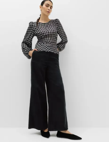 Marks & Spencer Pure Cotton Cord Wide Leg Trousers Black