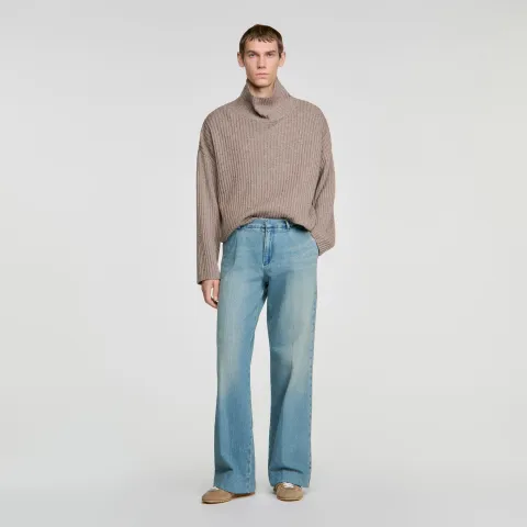 SANDRO Wide-leg faded-effect jeans