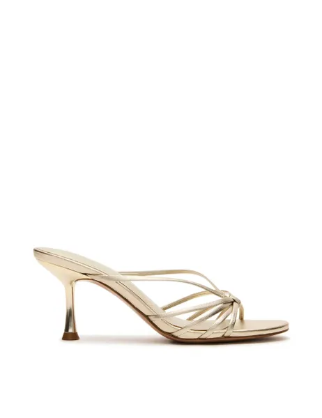 Edna Leather Strappy Kitten Heel Sandals Gold