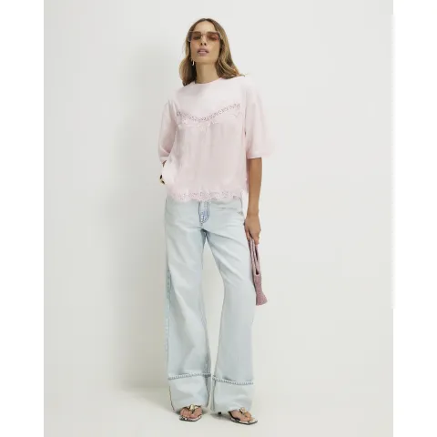 River Island Short Sleeve Lace Front T-Shirt