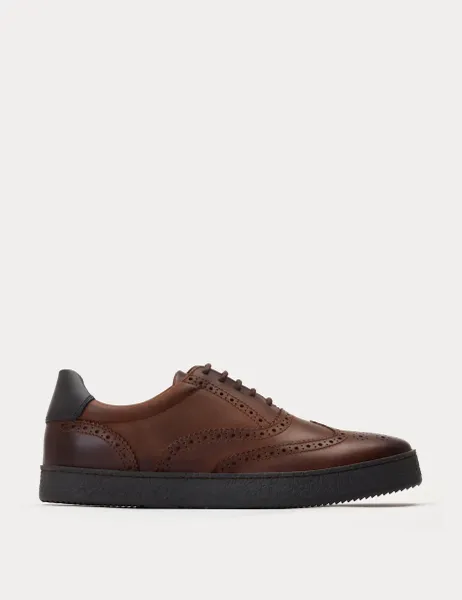 Base London Leather Brogued Cupsole Trainers Brown