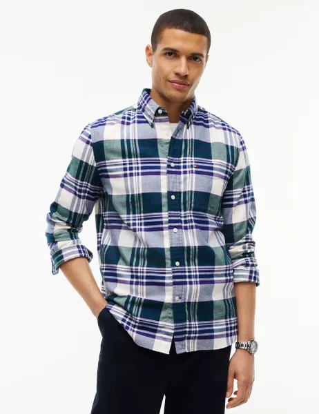 Tommy Hilfiger Pure Cotton Checked Flannel Shirt Green Mix