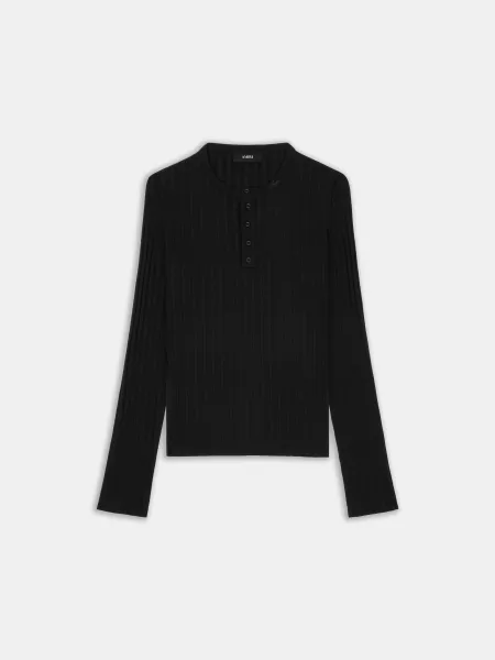 SCRIPT KNIT HENLEY - Black