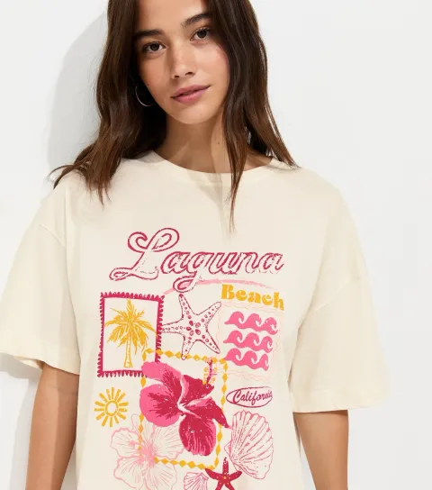Women's Off White Cotton Laguna Beach Relaxed T-Shirt