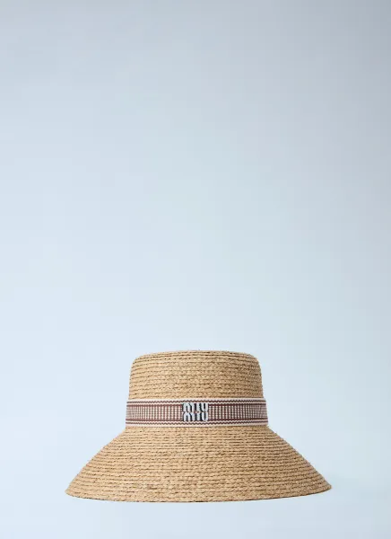 Woven Straw Hat with Logo Band