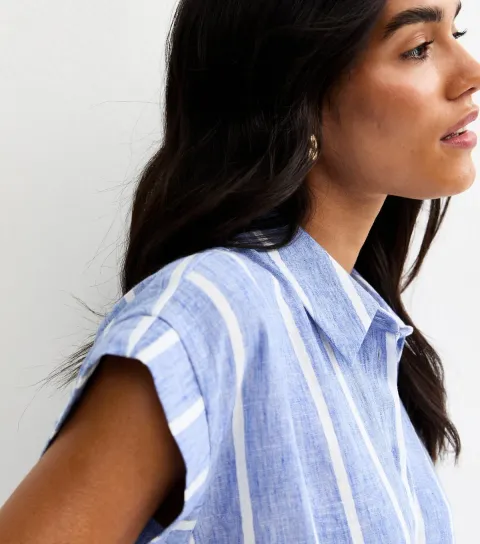 Women's Blue Striped Tie Front Shirt