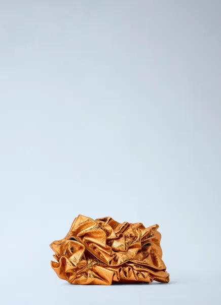 Ruffled Crinkled Leather Clutch Bag