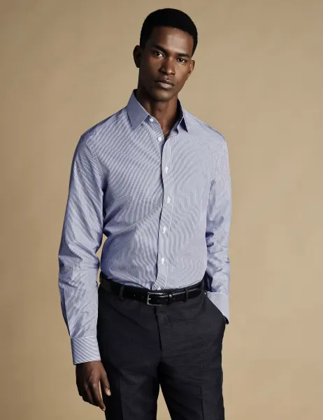 Charles Tyrwhitt Slim Fit Non Iron Pure Cotton Striped Shirt Navy Mix