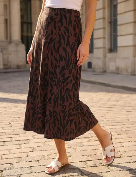 Roman Animal Print Midi Skirt Chocolate