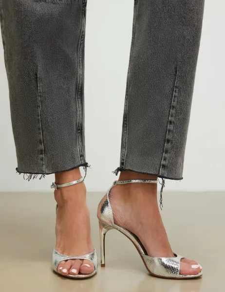 River Island Metallic Closed Back Open Toe Stiletto Heels Silver