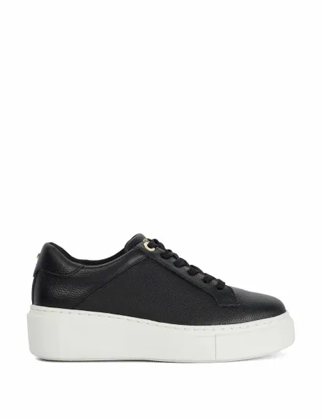 Dune London Leather Lace Up Flatform Trainers Black