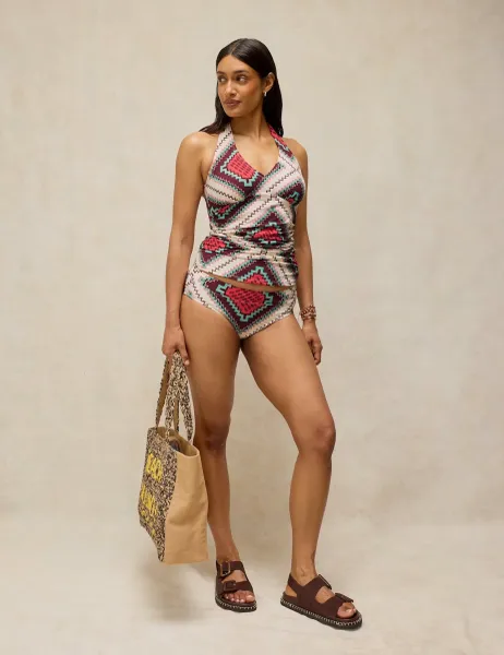 White Stuff Printed Halterneck Tankini Top White Mix