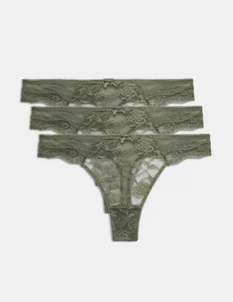 Marks & Spencer 3pk Jasmine Lace Thongs Khaki