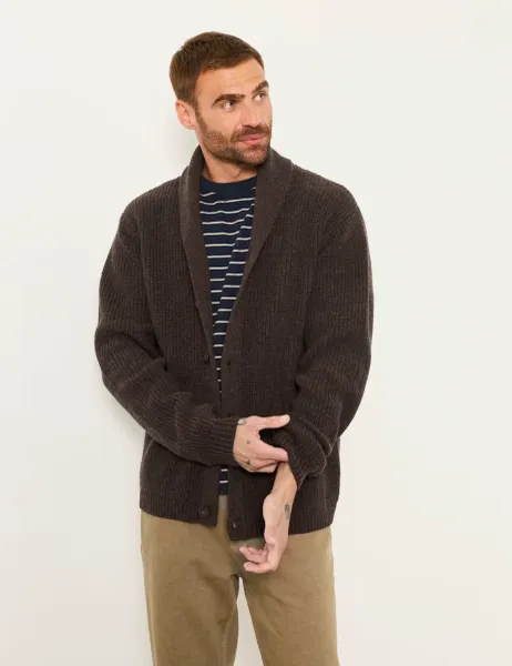 FatFace Cotton Rich Shawl Neck Cardigan Chocolate
