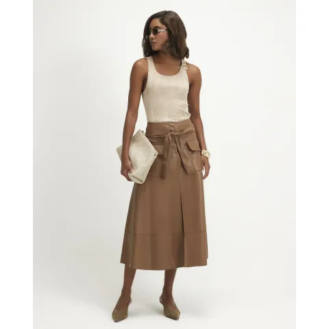 River Island Faux Leather Belted Utility Midi Skirt