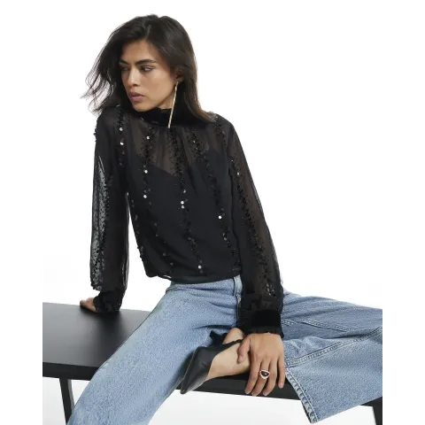 River Island Embellished Sequin Tie Back Top