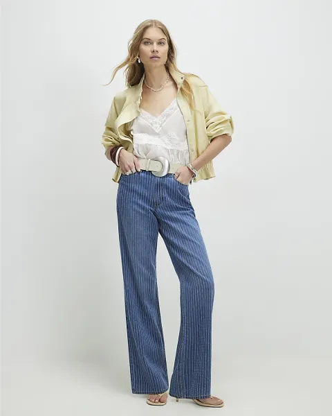 River Island Stripe Relaxed Straight Leg Jeans